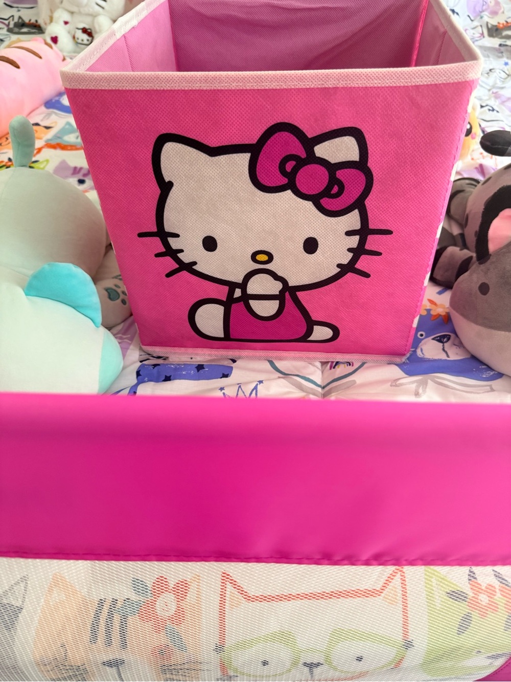 Hello Kitty Bright Pink Fabric Storage Cube with Character Print -One Cube